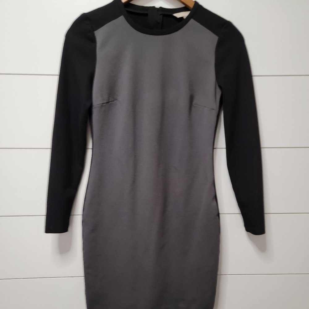 Banana Republic Black & Gray Colorblock Career Long Sleeve Dress - Size 0
